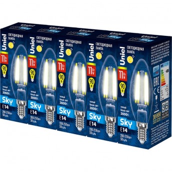 Лампа светодиодная UNIEL LED-C35-11W/3000K/E14/CL PLS02WH Набор из 5штук