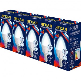 Лампа светодиодная UNIEL LED-C37 7W/NW/E14/FR PLP01WH Набор из 5штук