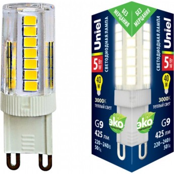 Лампа светодиодная UNIEL LED-JCD-5W/3000K/G9/CL GLZ09TR картон