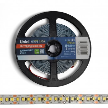 Светодиодная лента UNIEL ULS-M16-2835-180LED/m-10mm-IP20-DC12V-17W/m-5M-6500K PROFI катушка в герметичной упаковке